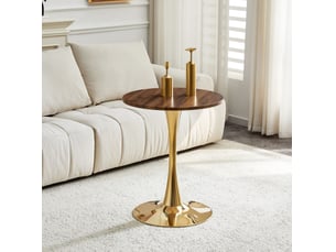 Table ronde, 60 cm, table salon style table d’appoint mid-century plateau, plateau mdf, piètement métal, coloris noyer