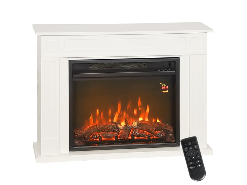  Cheminée électrique à 5 niveaux de flamme, télécommande et minuterie, 98 x 23,5 x 69,5 cm, noir et blanc  - Conforama A