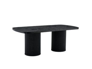 Table à manger ovale, finition noire, design simple, mdf avec effet bois, piètement cannelé, pour 6 personnes, grande taille