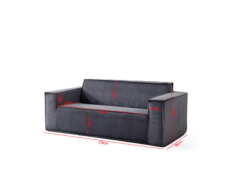  Canapé 2 places en velours côtelé gris avec assise profonde et mousse haute densité 4071258206717 - Conforama C