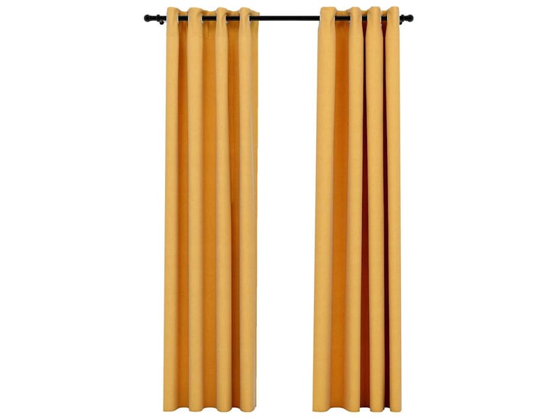  Lot de 2 rideaux occultants, rideaux black-out aspect lin à œillets jaune 140x225 cm cf44507  - Conforama A