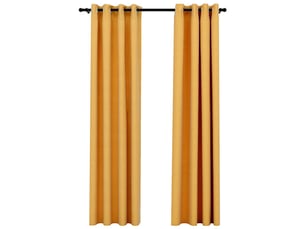 Lot de 2 rideaux occultants, rideaux black-out aspect lin à œillets jaune 140x225 cm cf44507