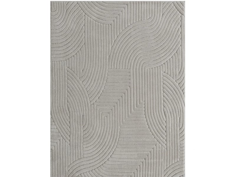 Tapis de salon géométrique à poils longs doux et antidérapant tissé jacquard en polyester et coton gris 160 × 120 cm - Conforama A