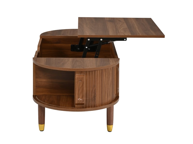  Table basse ovale relevable avec 2 portes et rangement 110x48x57 cm mdf coloris noyer  - Conforama E