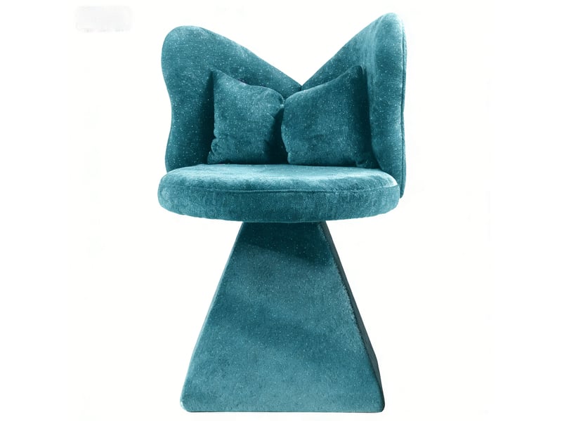  Chaise de salle à manger pivotante sans accoudoirs, dossier papillon en velours chenille bleu, 52 × 52 × 46 cm  - Conforama A
