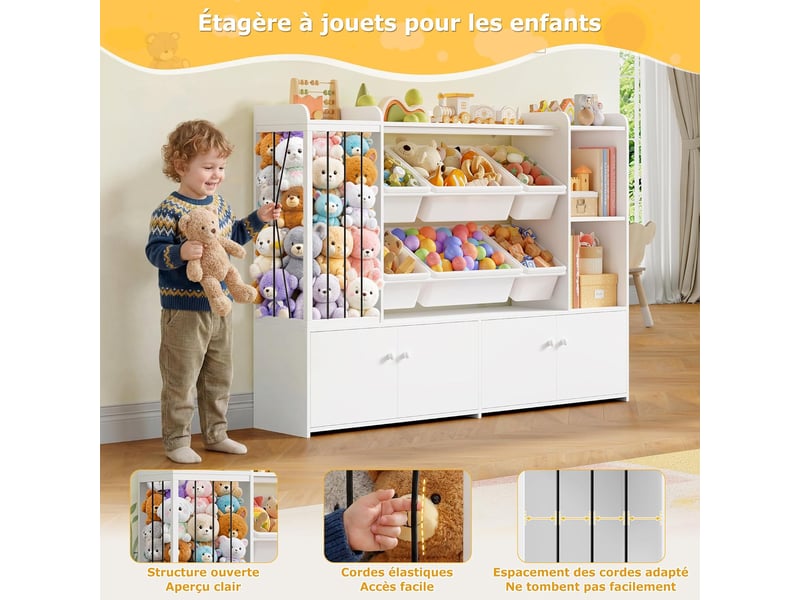  Meuble rangement enfant, bibliothèque enfant, 137,3x28x94cm,blanc  - Conforama D