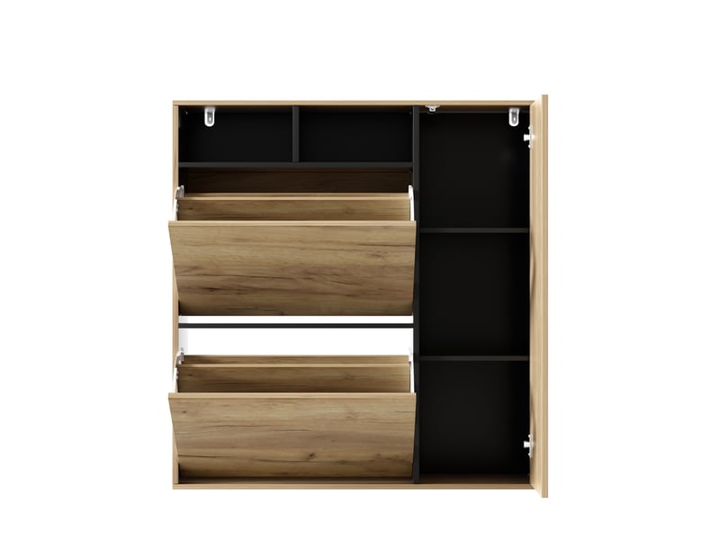  Meuble à chaussures 2 abattants et 1 porte 90x24x94 cm naturel et noir  - Conforama D
