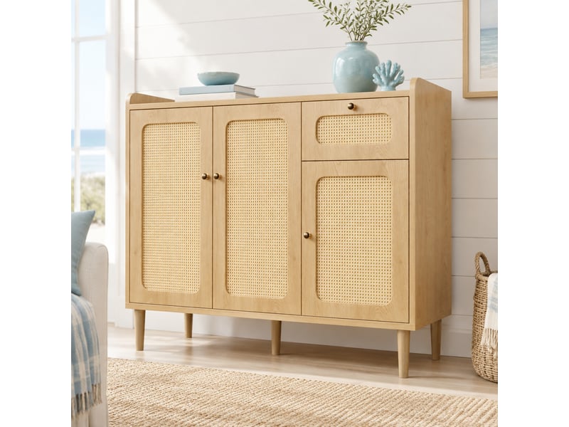  Buffet 3 portes et 1 tiroir avec étagères réglables pour salon en mdf 120×40×91 cm chêne  - Conforama B
