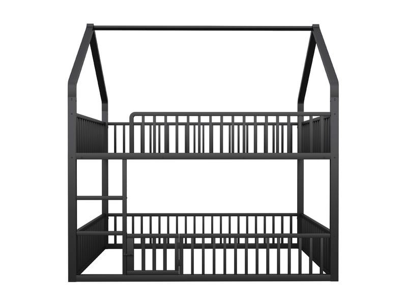 Lit superposé 140x200 garde-corps porte ouvrante échelle frontale métal robuste noir 1 sommier sans matelas - Conforama E
