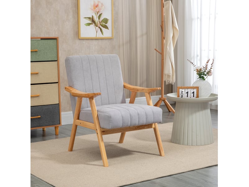  Fauteuil relax avec accoudoirs, dossier rembourré et ressorts en s, en polyester gris clair, 68 × 74 × 82 cm  - Conforama B