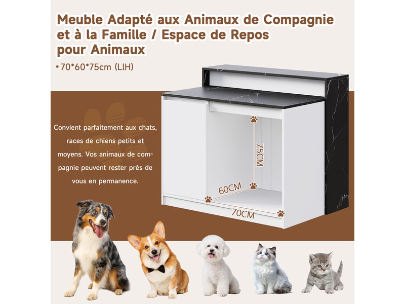  Table de cuisine multifonction avec espace de repos pour animal en mdf et mélamine noir et blanc  - Conforama C