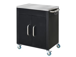 Desserte de cuisine avec placard, 6 crochets et 4 roulettes, plateau inox pour cuisine 86×50×86,5 cm noir