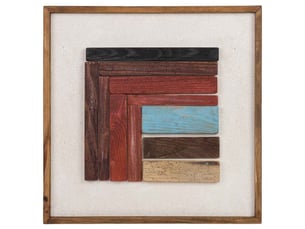 Tableau en bois recyclé fait main relief rouge et blanc 62x4x62 cm h