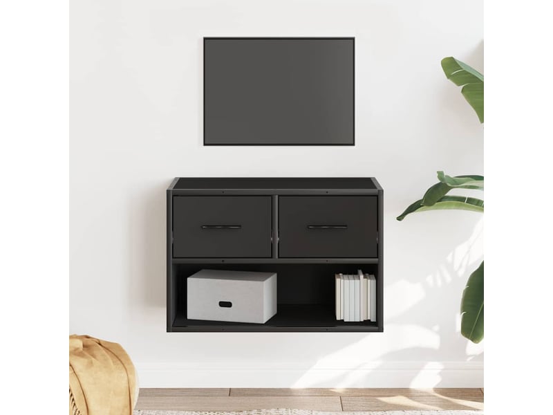  Meuble tv - banc tv - meuble de rangement noir 60x31x39,5 cm bois d'ingénierie et métal  - Conforama B