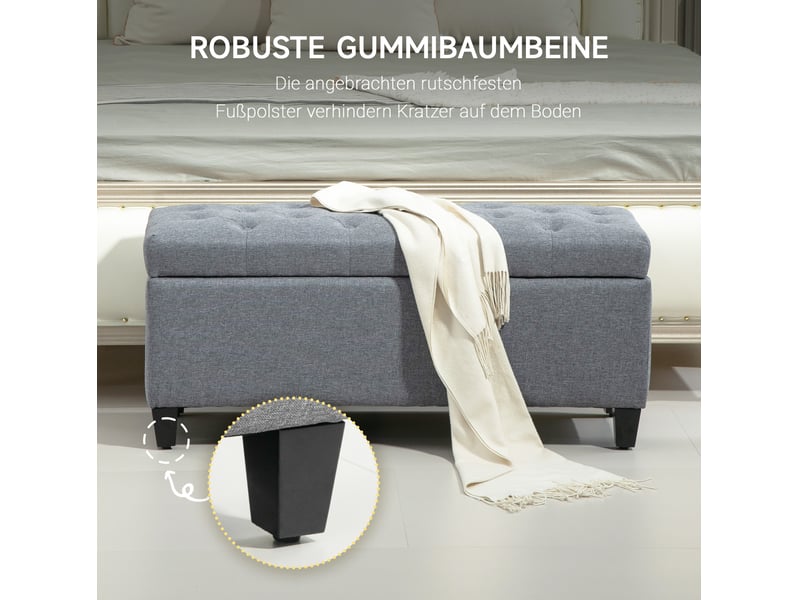  Banc coffre 100x40x44 cm, banc de lit, pieds antidérapants, assise confortable, polyester et métal, pour salon, gris  - Conforama E