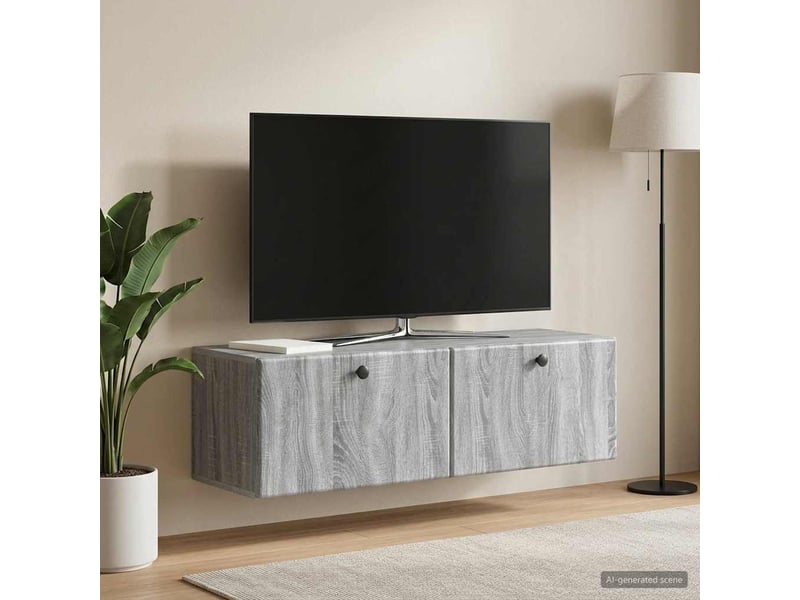  Meuble tv - banc tv - meuble de rangement mural 98 x 31 x 30 cm sonoma gris bois d'ingénierie  - Conforama D