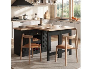 Îlot de cuisine 120 à 197 x 40 x 74,2 cm noir mdf, meuble pivotant avec rangement et range bouteilles