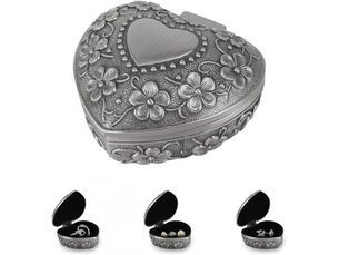 Boîte à bague en forme de coeur boîte à bijoux en forme de coeur métal vintage classique fleur gravure organisateur de bijoux pour collier
