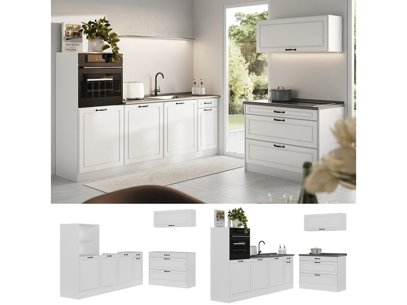  Vicco cuisine, blanc campagneblanc, 220cm sans plan de travail  - Conforama D
