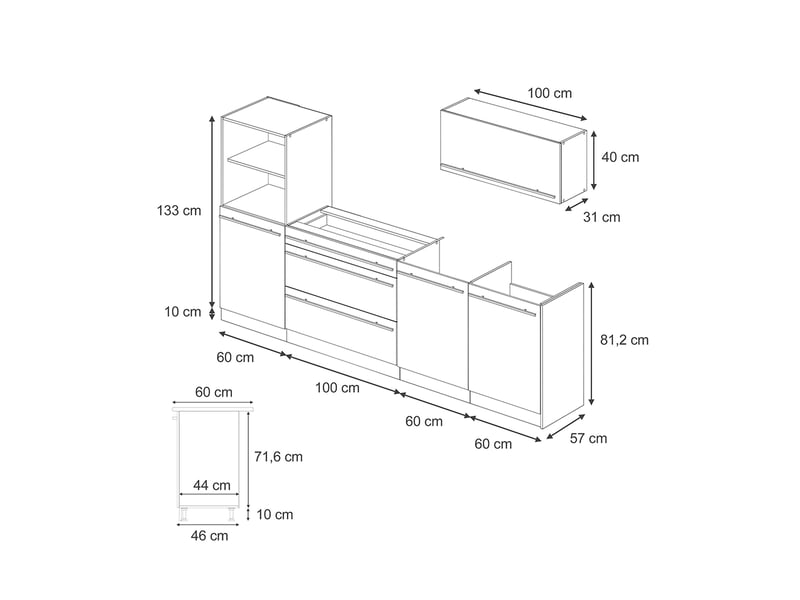 Vicco cuisine, bleu-grisblanc, 280cm plan de travail anthracite - Conforama B