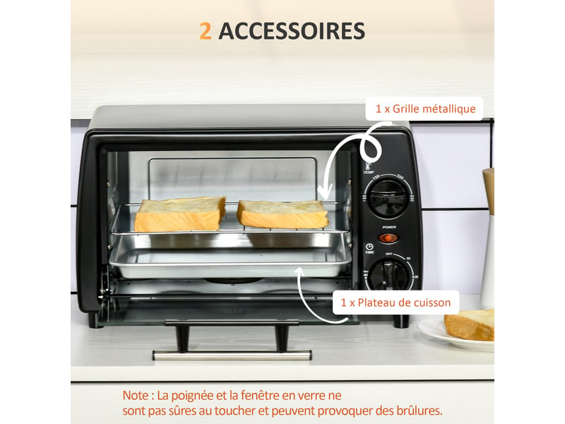  Mini four électrique 10l 1 grille et 1 plateau, température réglable de 100°c à 230°c, 36,5x26x22 cm, minuteur 60 min  - Conforama R