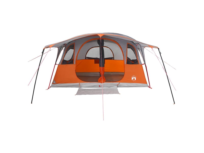 Tente tunnel, tente de camping 12 personne gris et orange polyester et acier - Conforama D