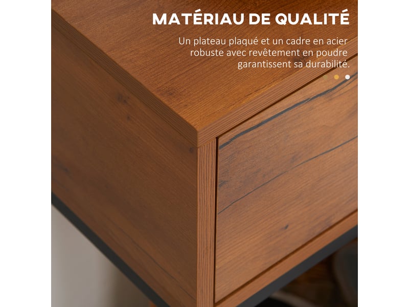  Console meuble, table console avec tiroir et pieds en acier, pour salon, entrée, couloir, marron, 80 x 30 x 76 cm  - Conforama R
