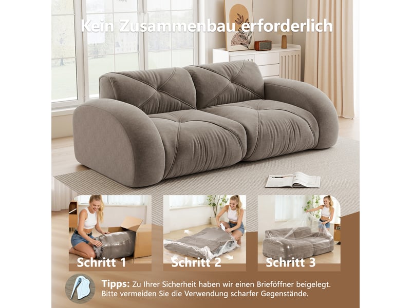 Canapé modulable, canapé 2 places – en chenille, base antidérapante, sans cadre, mousse haute densité, taupe, sans montage - Conforama W