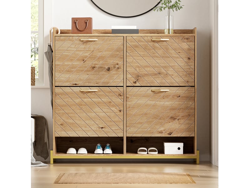  Meuble à chaussures ulevr à 4 portes abattantes, rangement compact 108,5 x 24 x 100 cm, mdf aspect bois  - Conforama D