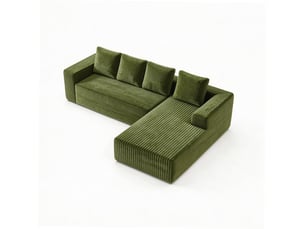 Canapé d'angle, canapé modulable, en velours tricoté, vert, assise profonde, style cloud, pour salon, version gauche, chambre