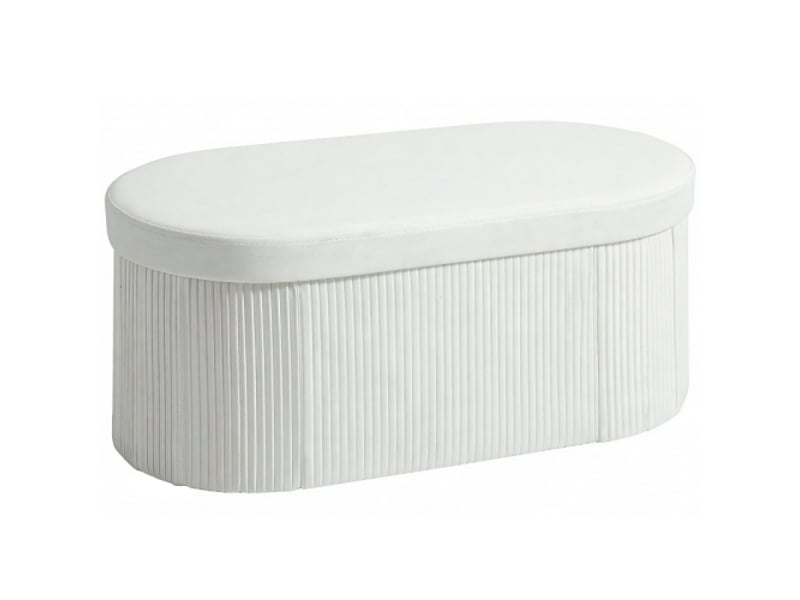 Banc coffre pliable crème effet velours, rembourré, 76x38x35 cm, pour salon - Conforama A