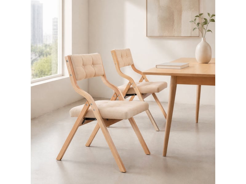  Lot de 2 chaises pliantes en bois et velours kaki 61x48x77 cm  - Conforama E