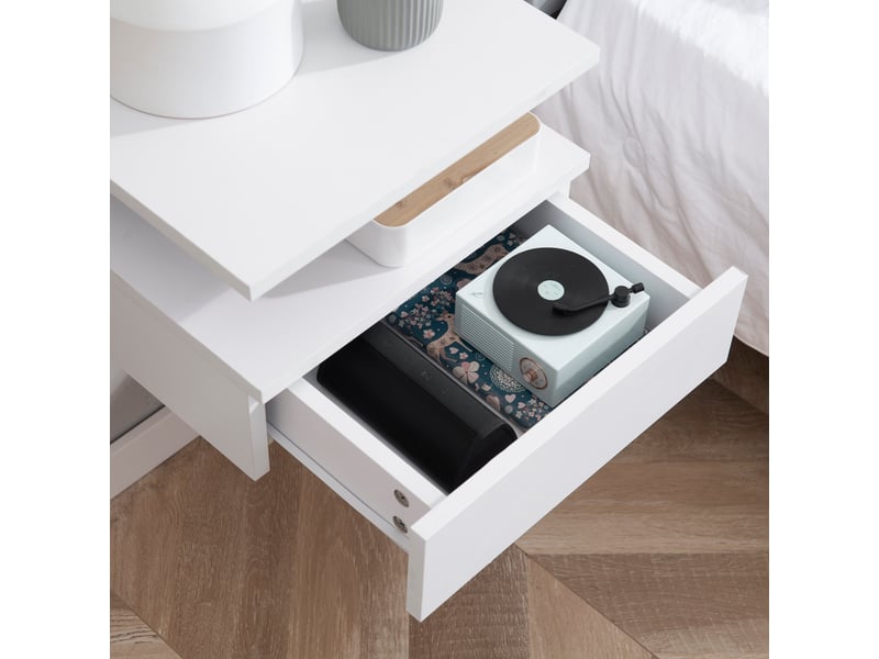  Lot de 2 tables de chevet murales, tables de nuit suspendues avec tiroir coulissant, compartiment ouvert, plateau, style moderne, pour chambre à coucher, blanc, 35 x 32 x 22,5 cm  - Conforama W