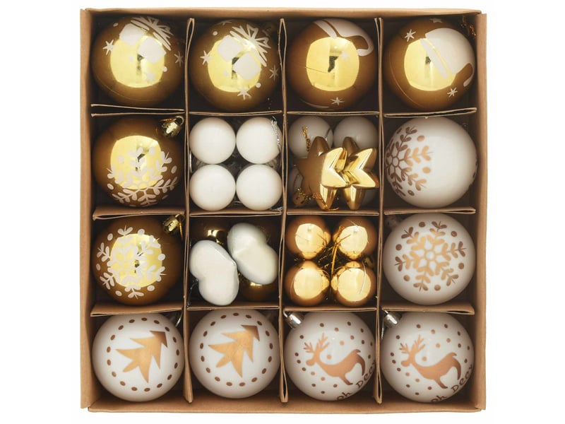  Ensemble de boules de noël 40 pc blanc et or ø 6 cm plastique cf61832  - Conforama C