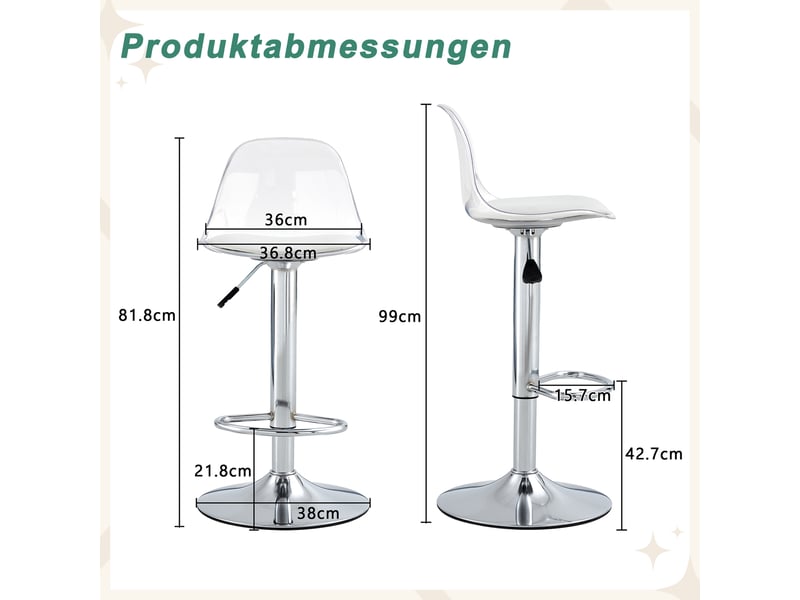 Lot de 2 tabourets de bar réglables,82-104 cm,plastique et métal,blanc argenté - Conforama C