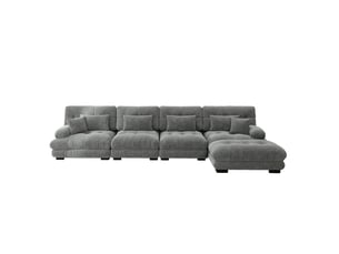 Canapé d'angle compressé réversible fixe 4 places Tissu gris