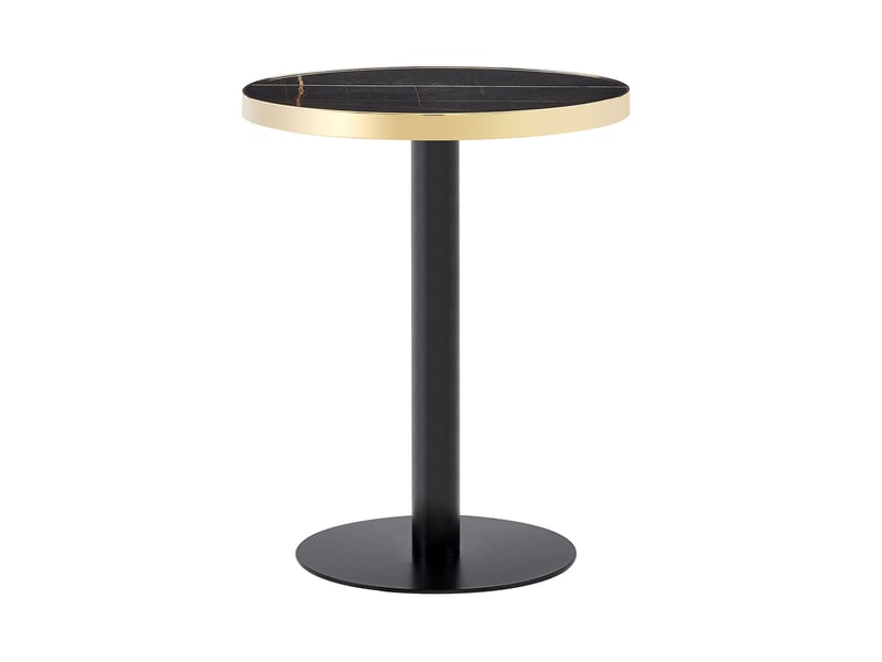  Table d'appoint ronde ø60 cm effet marbre noir, métal noir et bord doré  - Conforama A