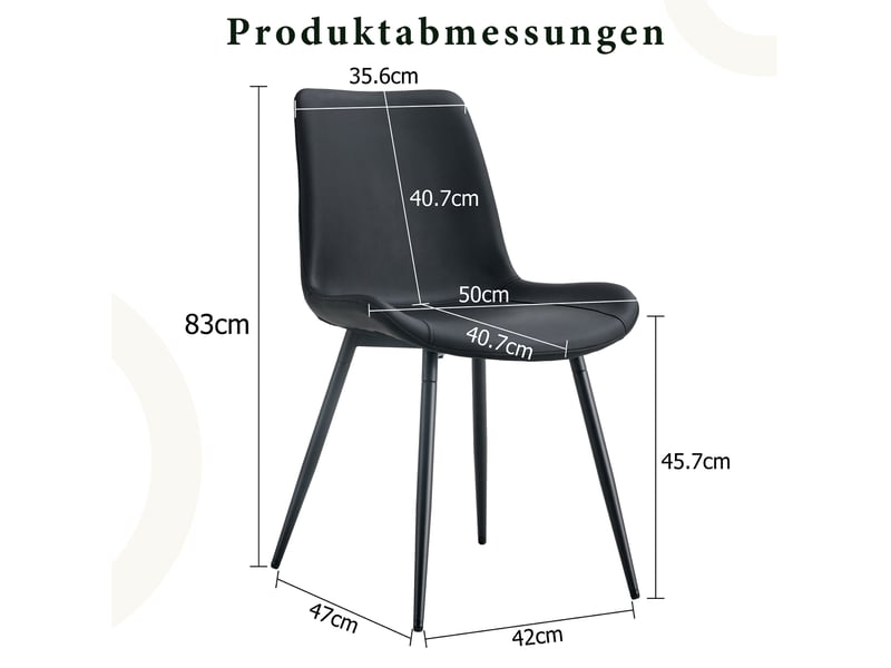  Lot de 4 chaises de salle à manger 42x47x83 cm, chaise cuisine, dossier ergonomique, assise confort, noir, pu+métal  - Conforama C