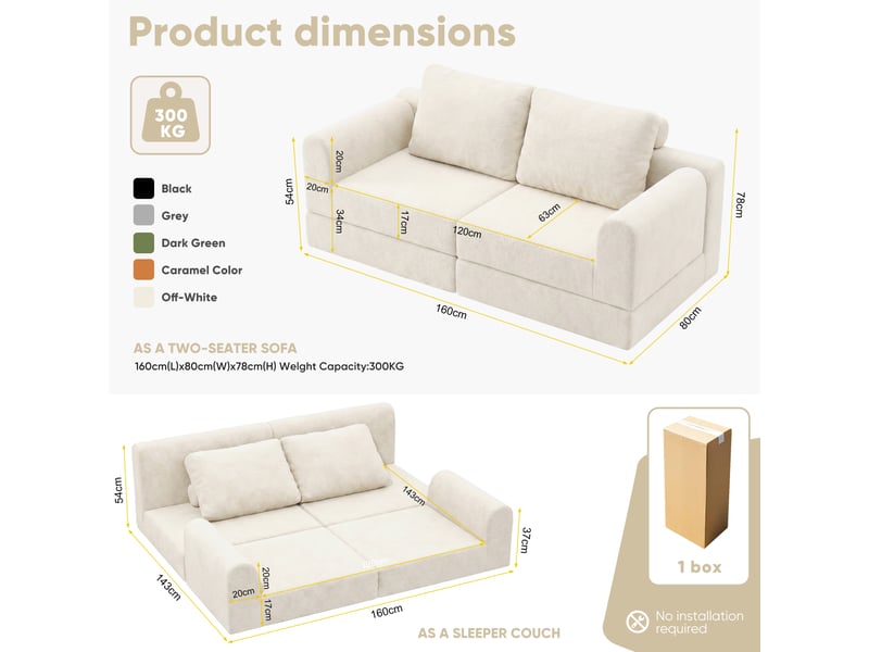 Canapé-lit convertible 160 x 80 x 78 cm, rangement, tissu flanelle beige CARDUME ESTIVAL - Conforama C