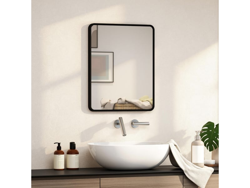 Miroir mural rectangulaire 50 x 40 cm, miroir décoratif moderne avec cadre en métal pour salon, entrée, couloir, noir  - Conforama B