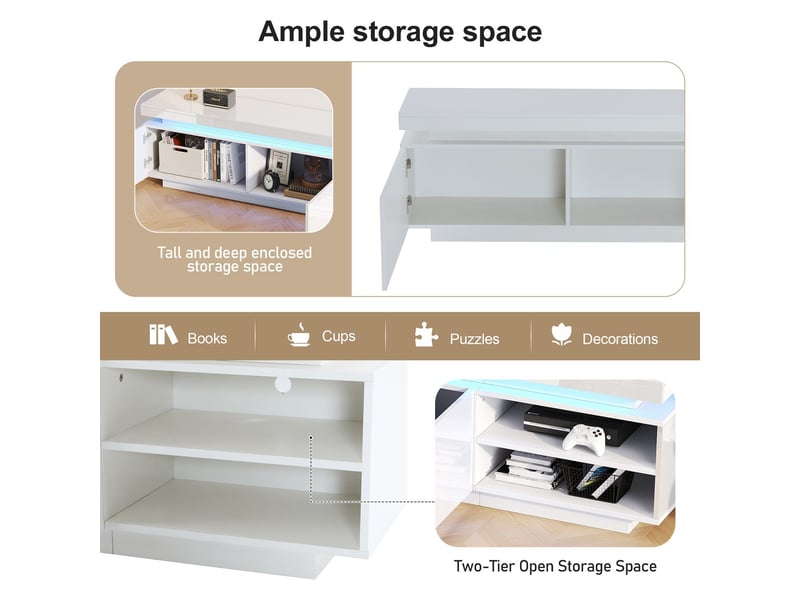  Meuble tv design moderne brillant avec éclairage led et grand rangement meuble tv avec rangement  - Conforama D