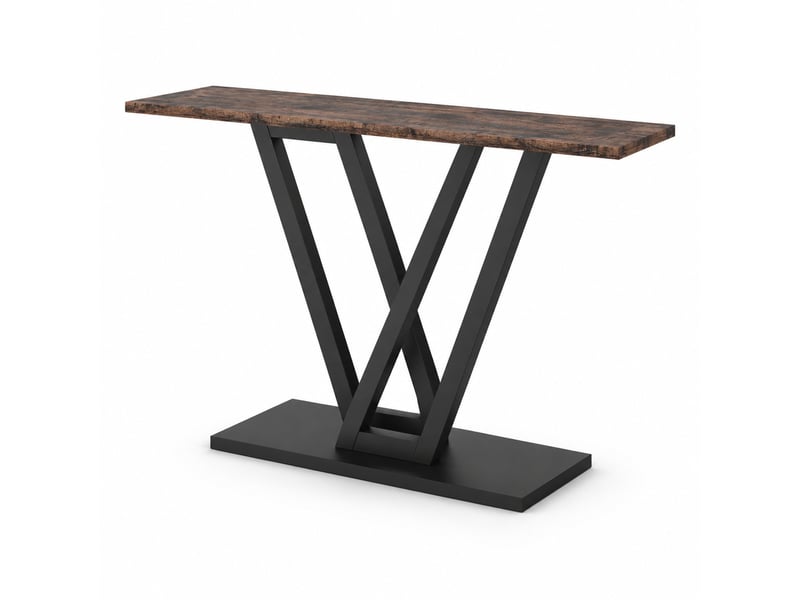  Table console étroite 110 x 30 x 80 cm noir et marron rustique en mdf et métal, pour entrée et salon  - Conforama A