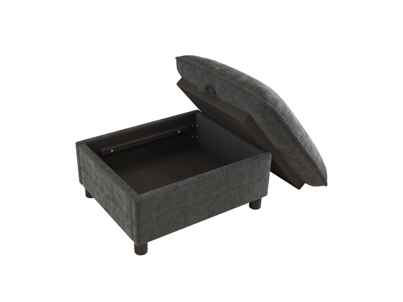  Pouf coffre en chenille gris, repose-pieds rembourré, banquette rangement 98x65x48 cm  - Conforama D