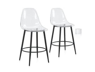 Lot de 2 tabourets de bar,48,5x48,5x102 cm,pet transparent et métal,noir
