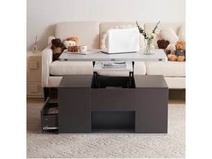 Table basse relevable multifonction 100x51 cm avec 2 plateaux extensibles et tiroirs de rangement, gris foncé et clair