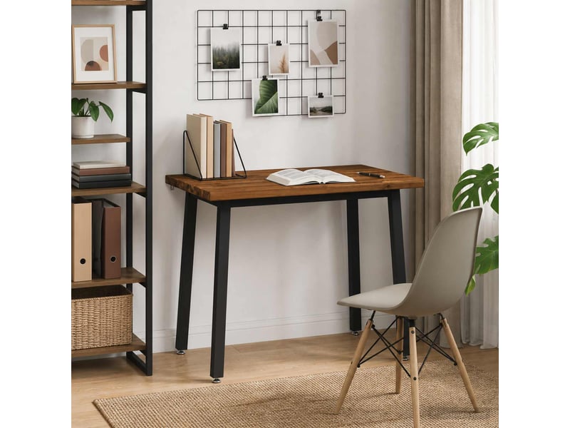  Table à manger moderne 110x55x75 cm bois d'acacia massif naturel et noir shl39820  - Conforama C