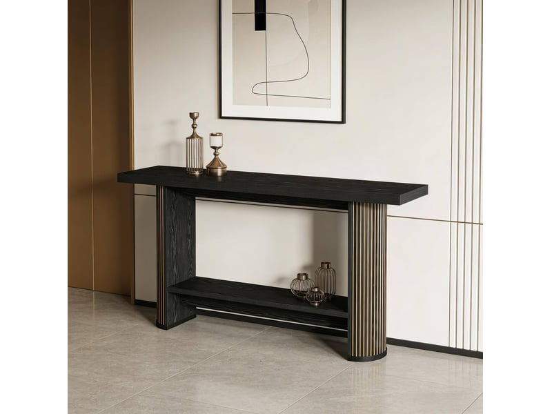  Table console 140x30x80 cm design moderne bois noir  - Conforama C