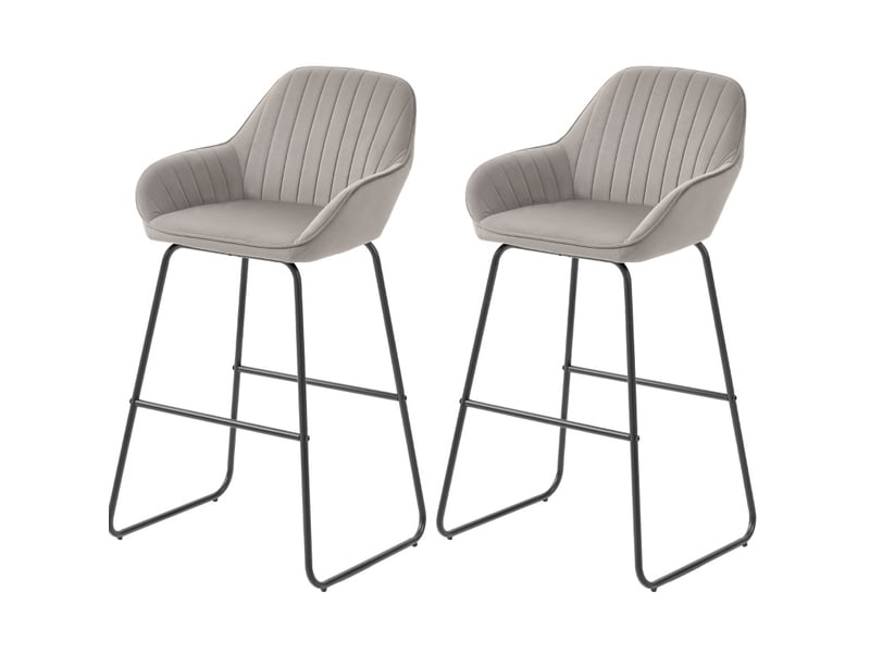  Lot de 2 tabourets de bar 50,5x53x96 cm en tissu gris, pieds en u en métal, muni de repose-pieds  - Conforama A