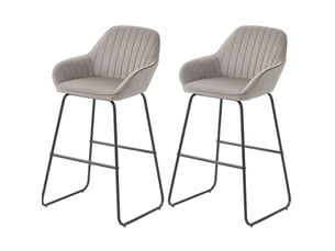 Lot de 2 tabourets de bar 50,5x53x96 cm en tissu gris, pieds en u en métal, muni de repose-pieds