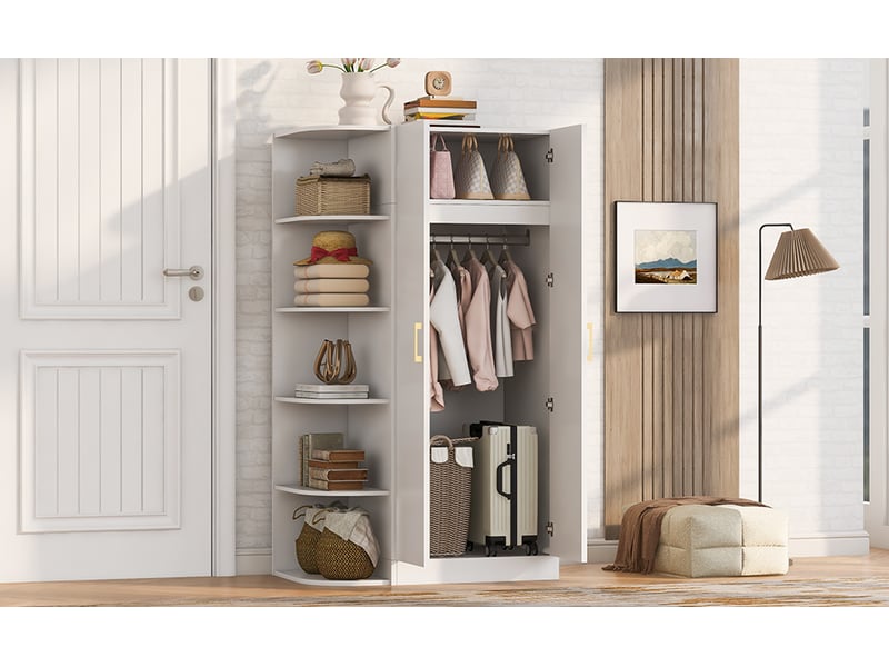  Armoire chambre penderie 2 portes 90x55x170 cm - grand rangement avec étagères et tiroirs - blanc  - Conforama B